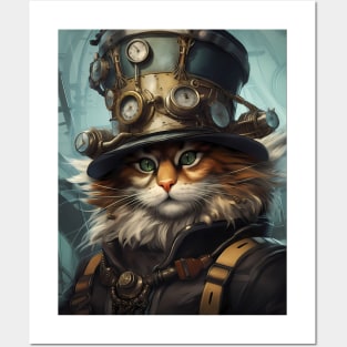 Stylish Steampunk Cat Posters and Art